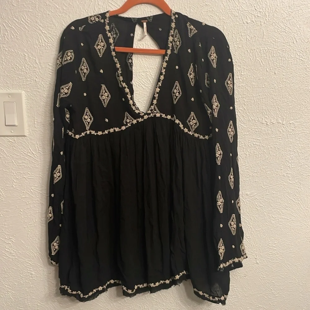 Free People Diamond Embroidered Long Sleeve Top